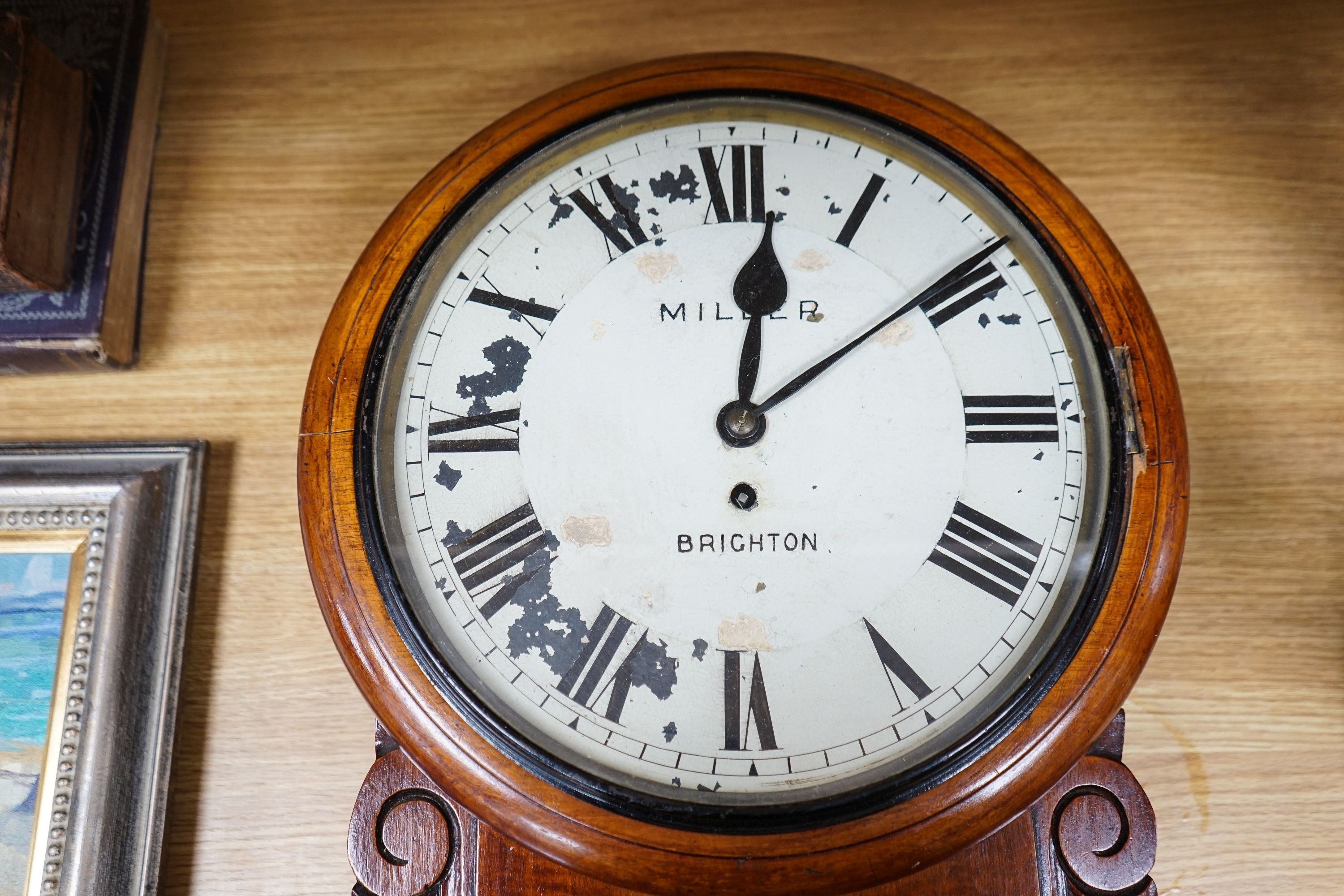 Miller, Brighton, a Victorian mahogany drop dial fusee wall timepiece 54cm